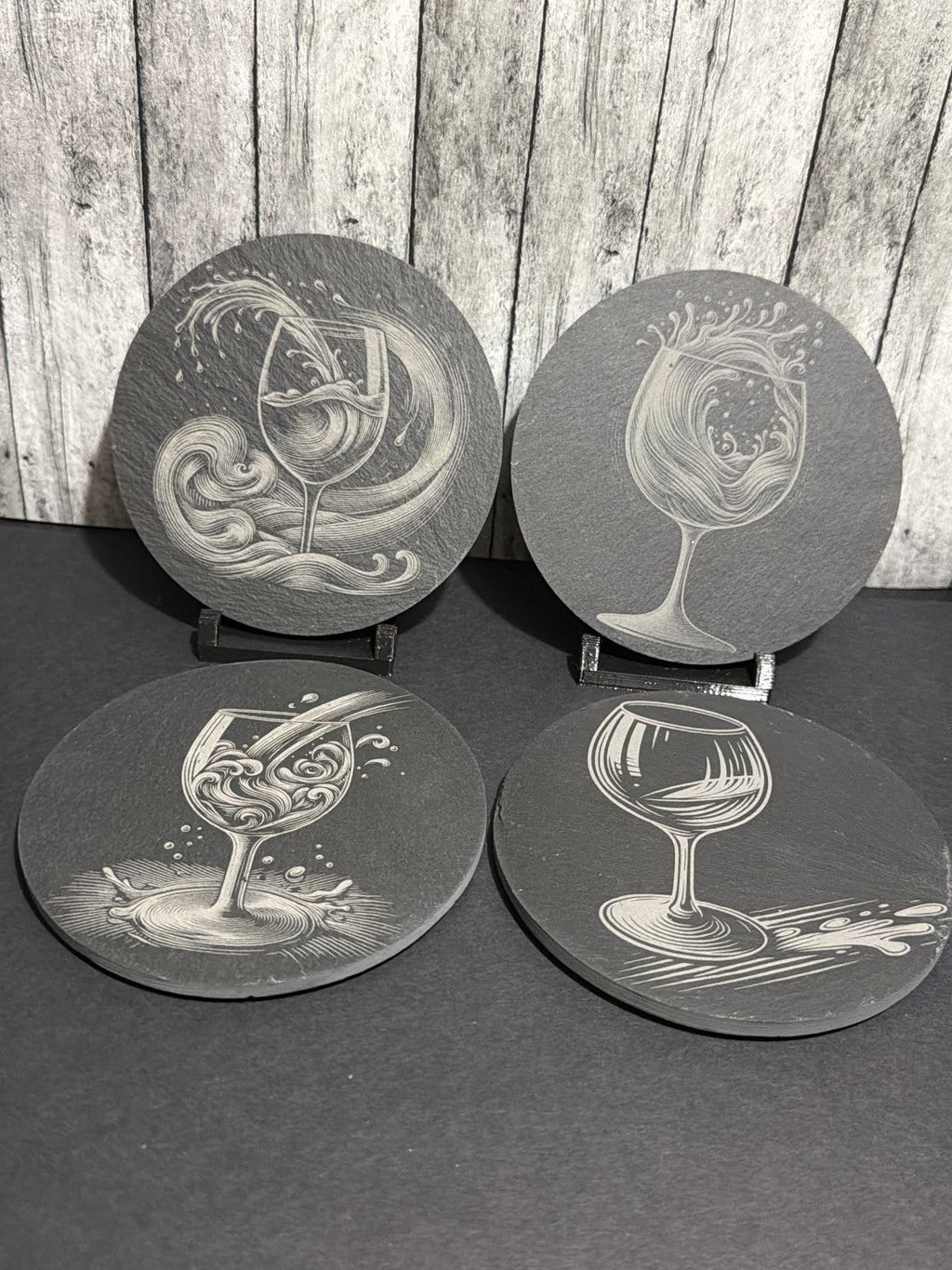 Wine Glass Slate Engraved Coasters Item # 5969-190-30