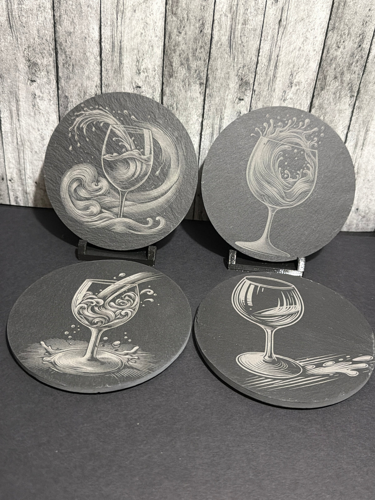 Wine Glass Slate Engraved Coasters Item # 5969-190-30