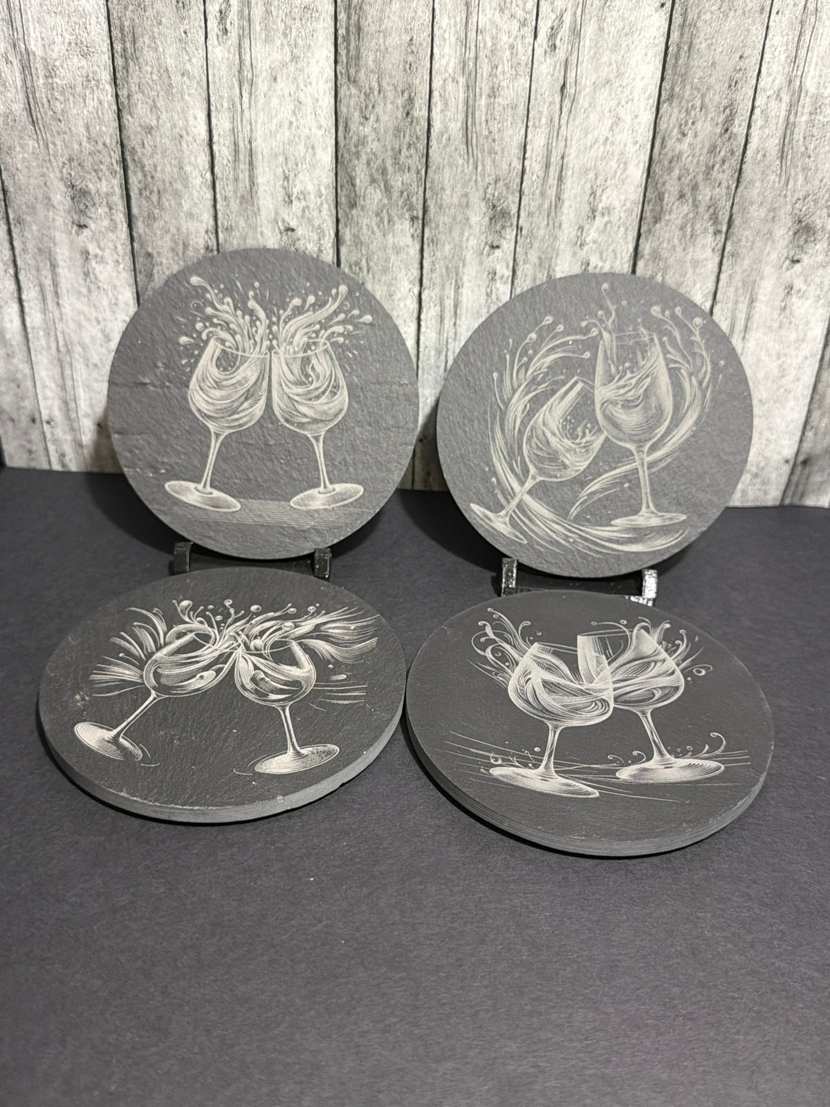 Double Splash Wine Glass Slate Coasters Item # 9195-158-138